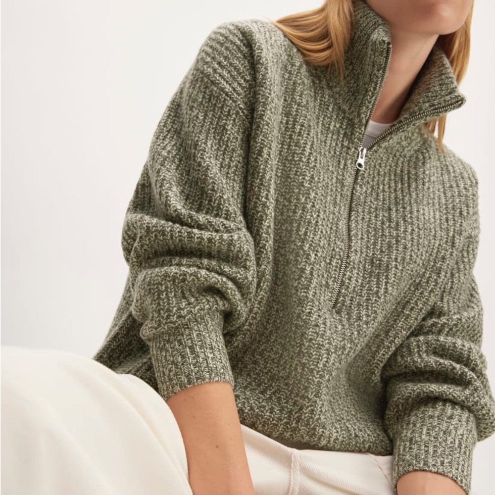 Everlane The Felted Merino Half Zip Sweater, Size S